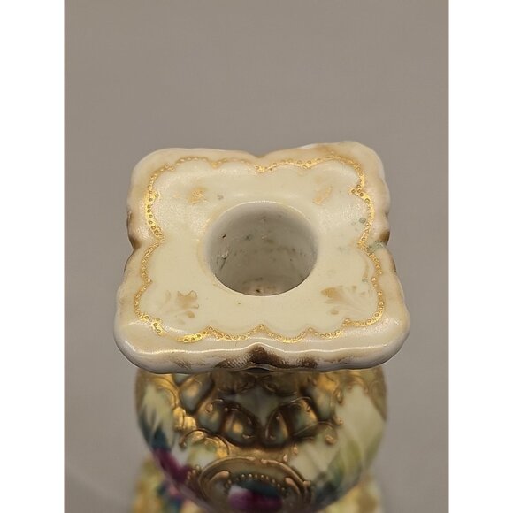 Vintage Candelabra Porcelain Embossed Hand Painted Victorian Era Gold Trim - Picture 5 of 10